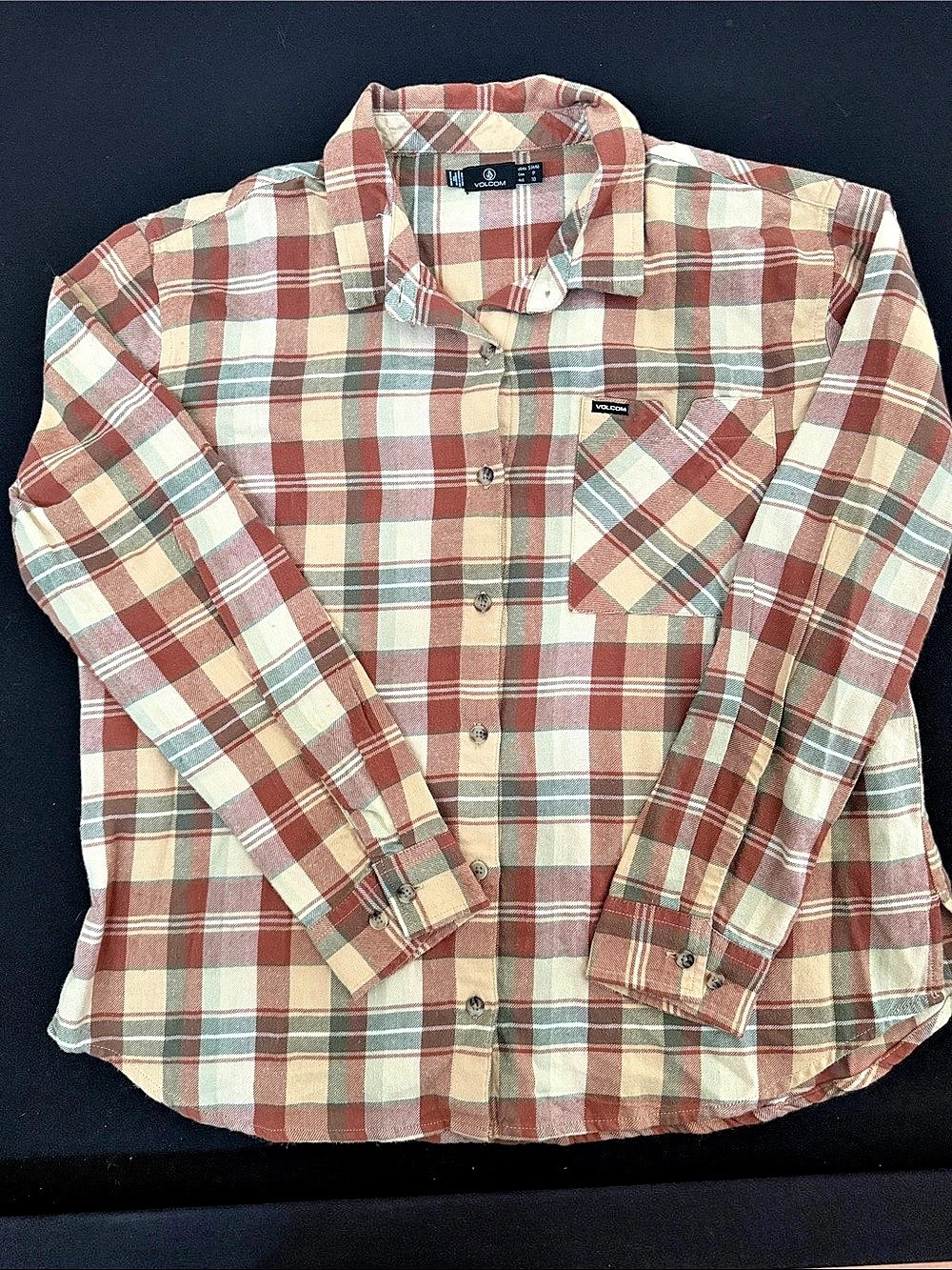 Volcom Plaid to Meet U Long Sleeve Flannel Shirt Red & Green Size S